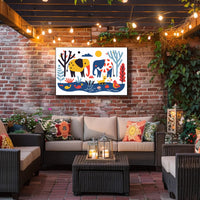 Whimsical Elephants with Colorful Nature Scene Poster PosterGoat