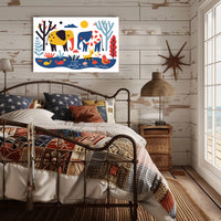 Whimsical Elephants with Colorful Nature Scene Poster PosterGoat