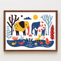Whimsical Elephants with Colorful Nature Scene Poster PosterGoat