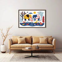 Whimsical Elephants with Colorful Nature Scene Poster PosterGoat