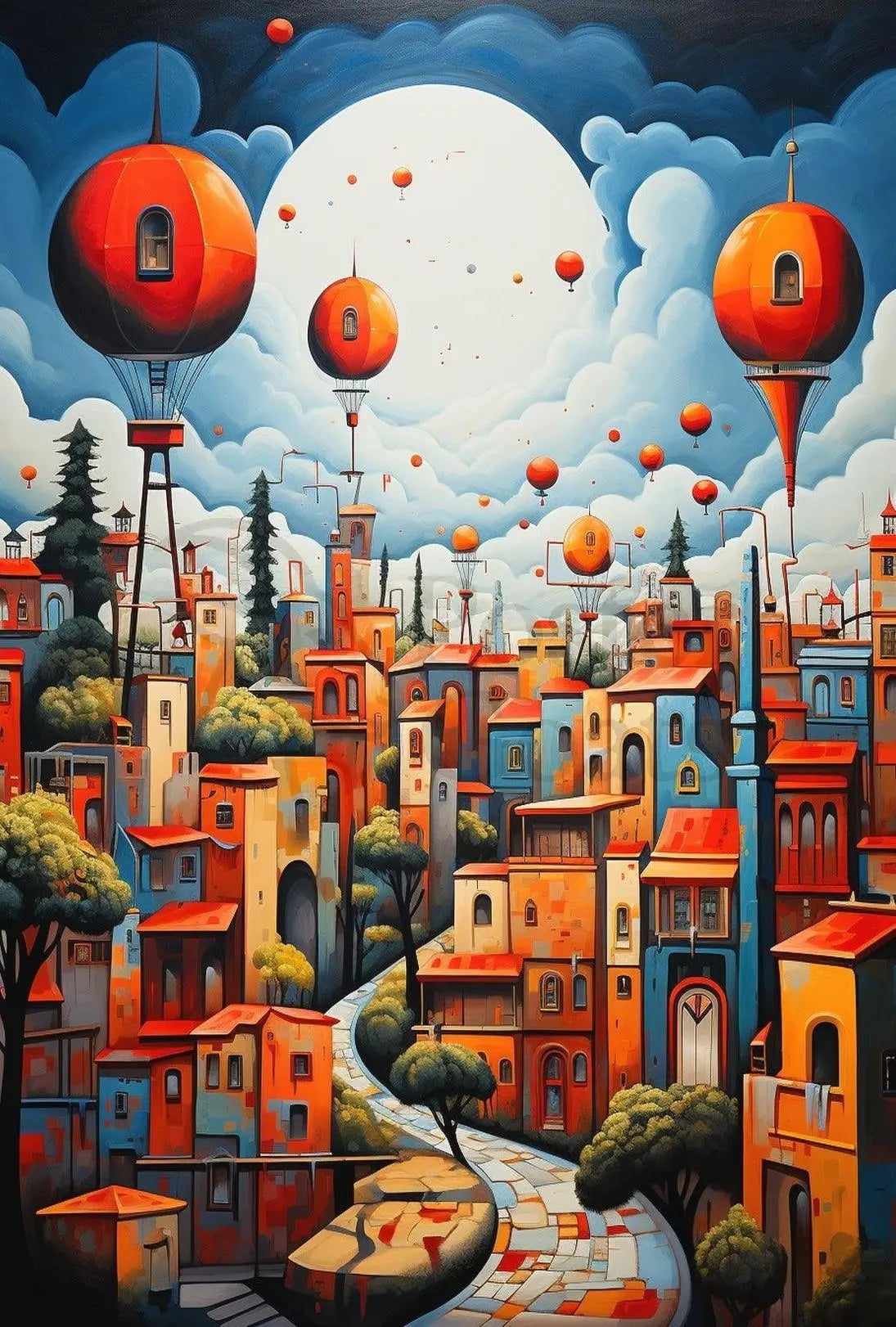 Whimsical Fantasy Escape: Vibrant Cityscape Futuristic Sci-Fi Poster PosterGoat