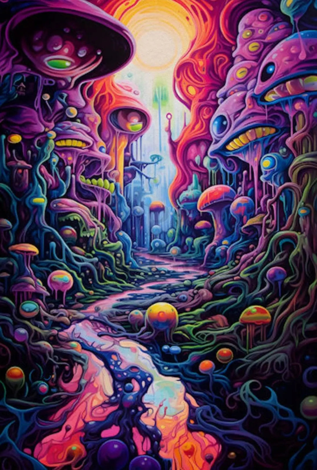 Whimsical Fantasy Landscape with Psychedelic Vibes Artistic Poster PosterGoat