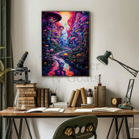 Whimsical Fantasy Landscape with Psychedelic Vibes Artistic Poster PosterGoat