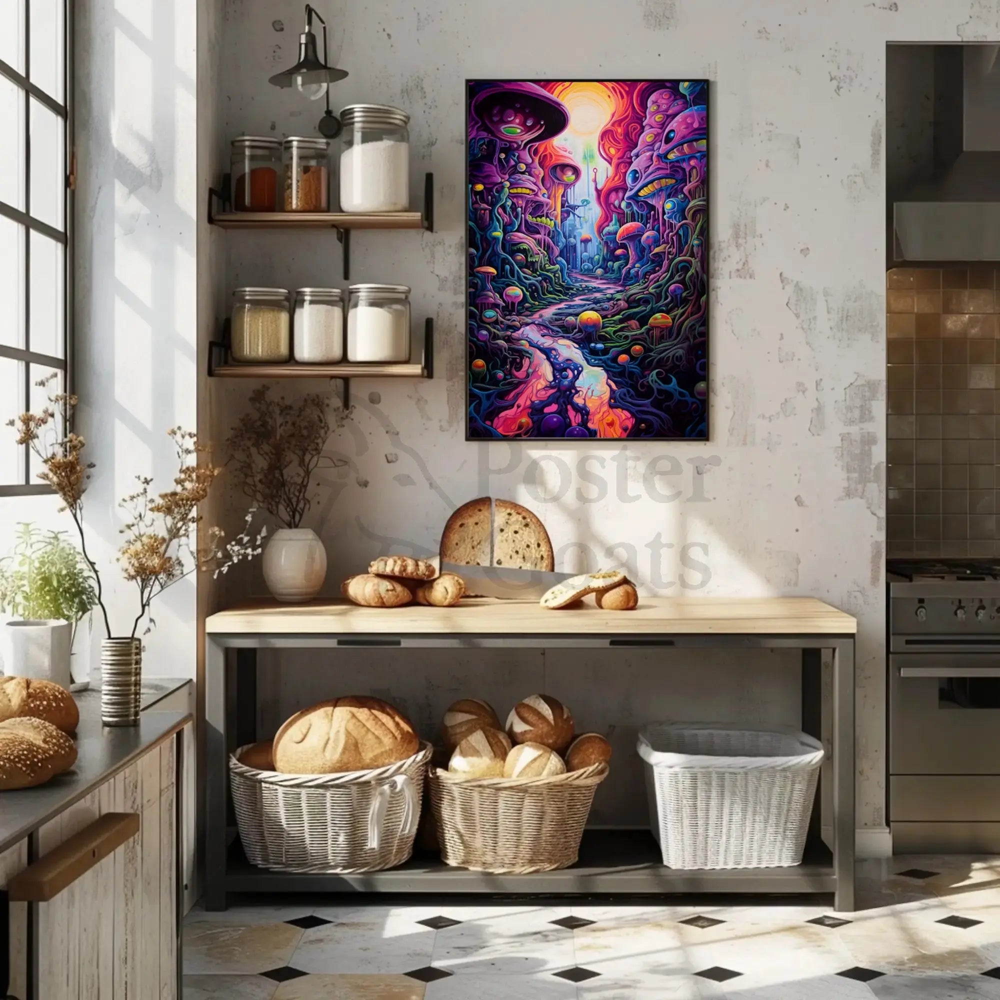 Whimsical Fantasy Landscape with Psychedelic Vibes Artistic Poster PosterGoat