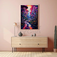 Whimsical Fantasy Landscape with Psychedelic Vibes Artistic Poster PosterGoat