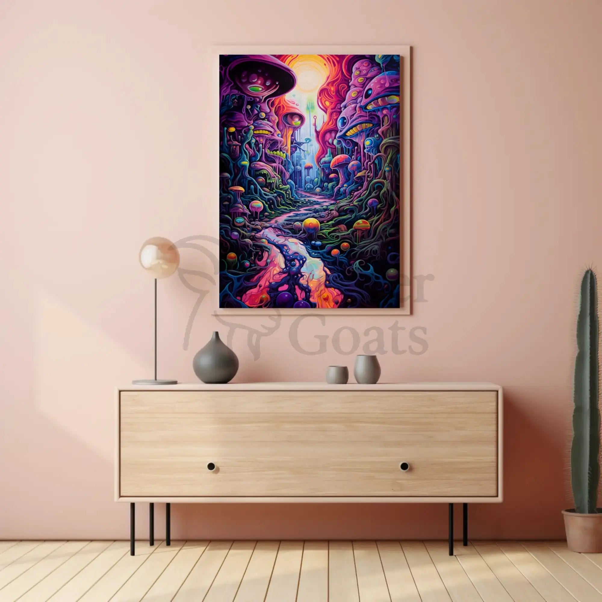 Whimsical Fantasy Landscape with Psychedelic Vibes Artistic Poster PosterGoat