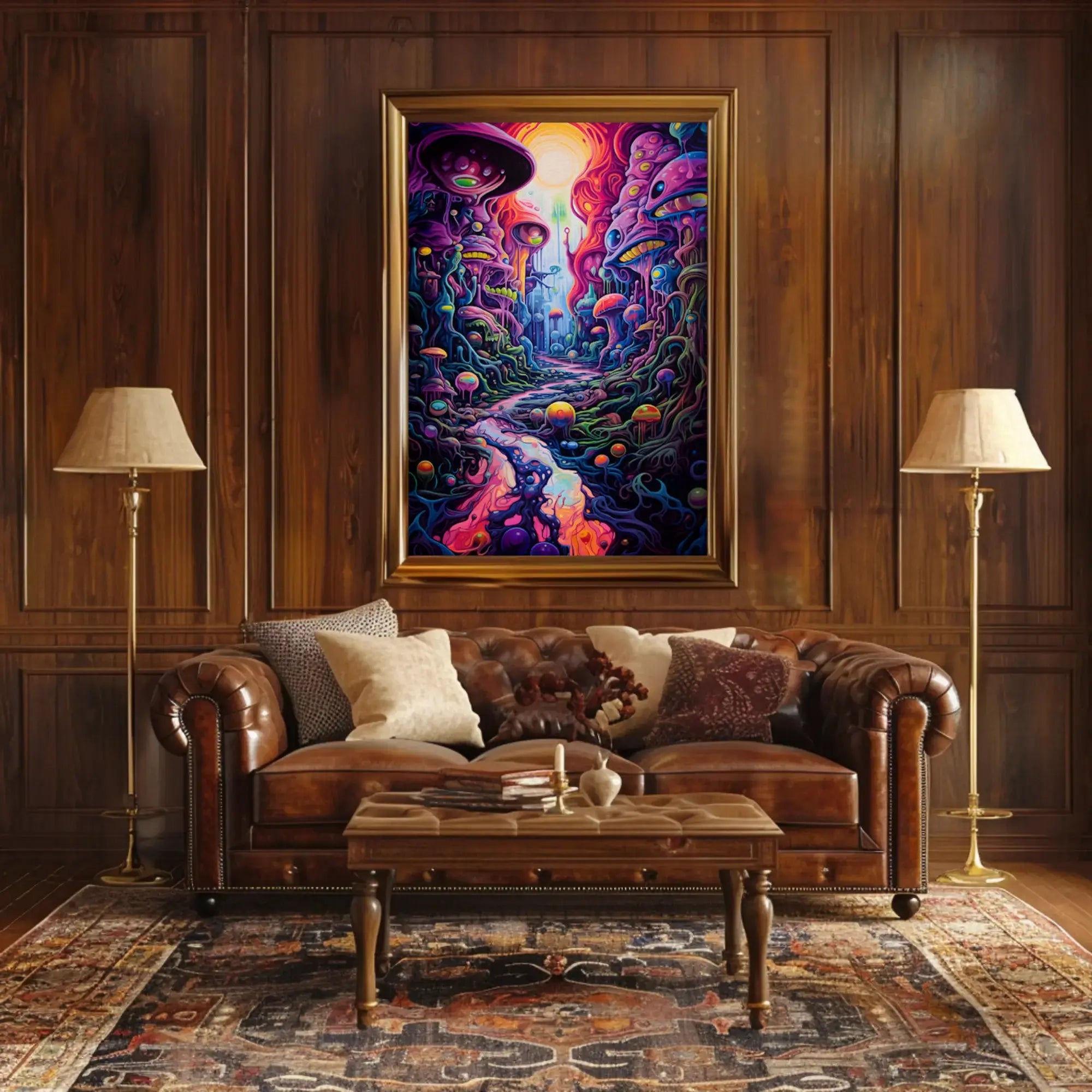 Whimsical Fantasy Landscape with Psychedelic Vibes Artistic Poster PosterGoat