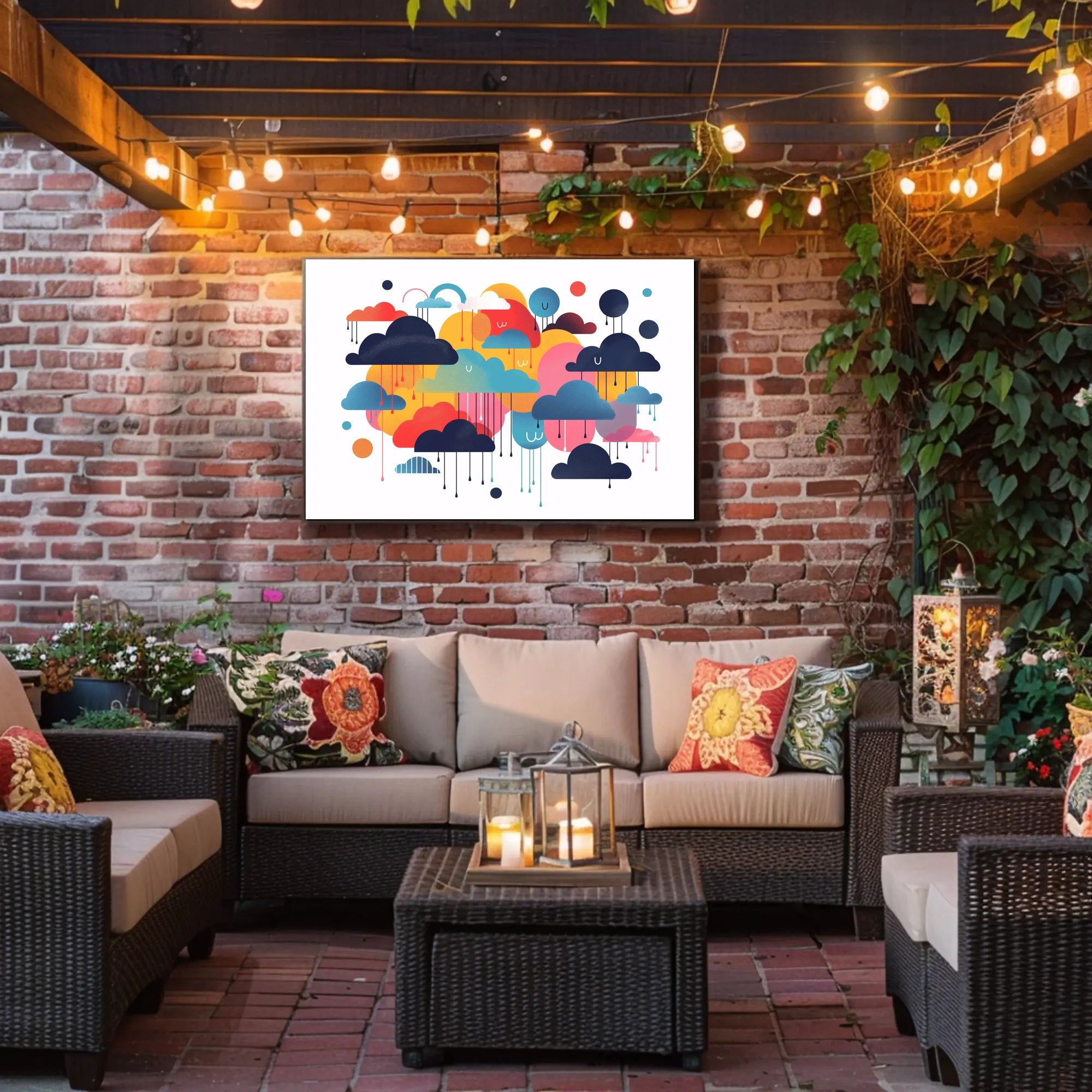 Whimsical Multicolored Clouds Abstract Artistic Poster PosterGoat