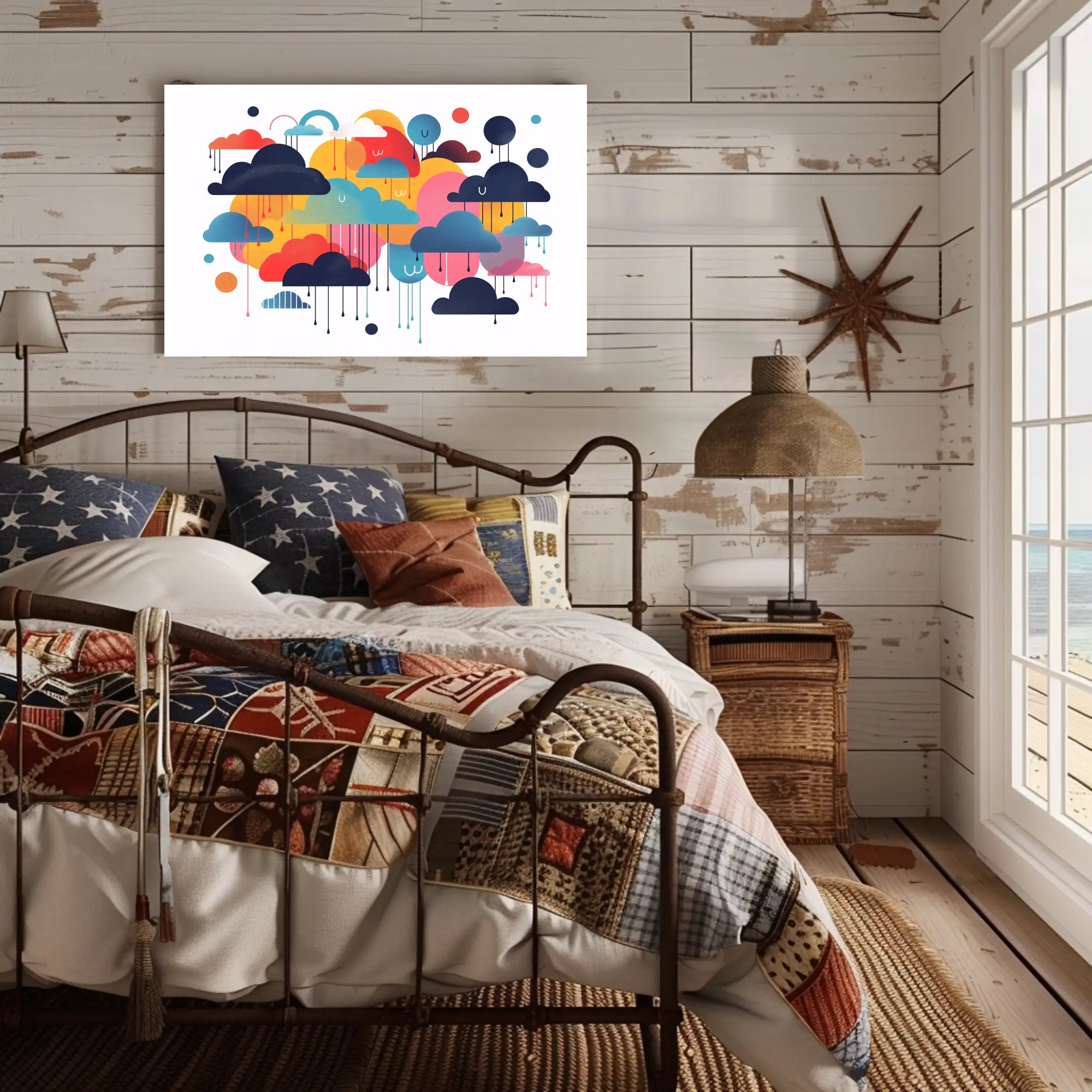 Whimsical Multicolored Clouds Abstract Artistic Poster PosterGoat