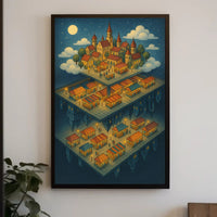 Whimsical Village Fantasy with Market Scene Fantasy Poster PosterGoat