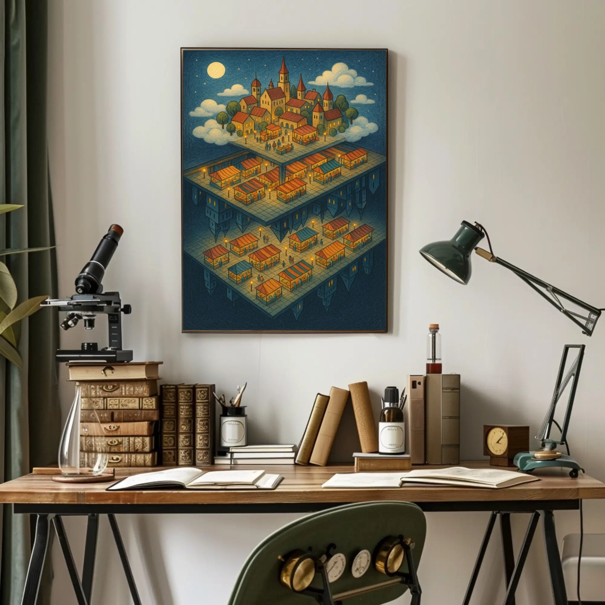 Whimsical Village Fantasy with Market Scene Fantasy Poster PosterGoat