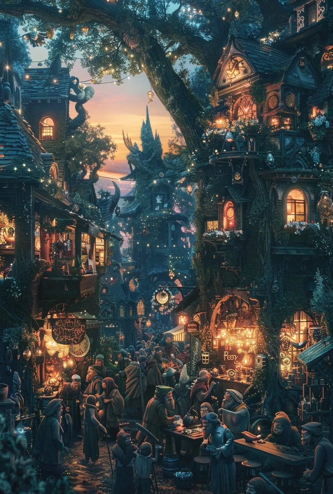 Whimsical Village Fantasy: Artistic, Pop Culture Poster PosterGoat