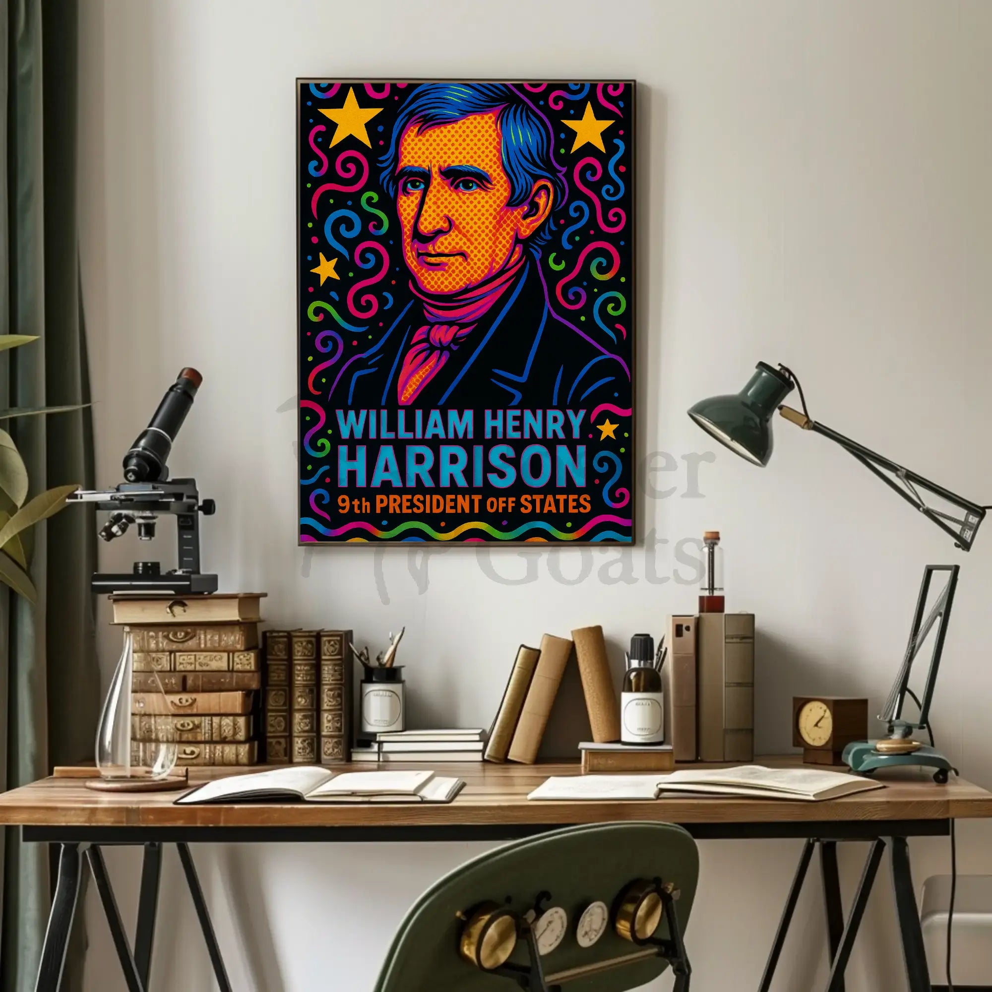William Henry Harrison Vibrant Pop Art Presidential Poster PosterGoat