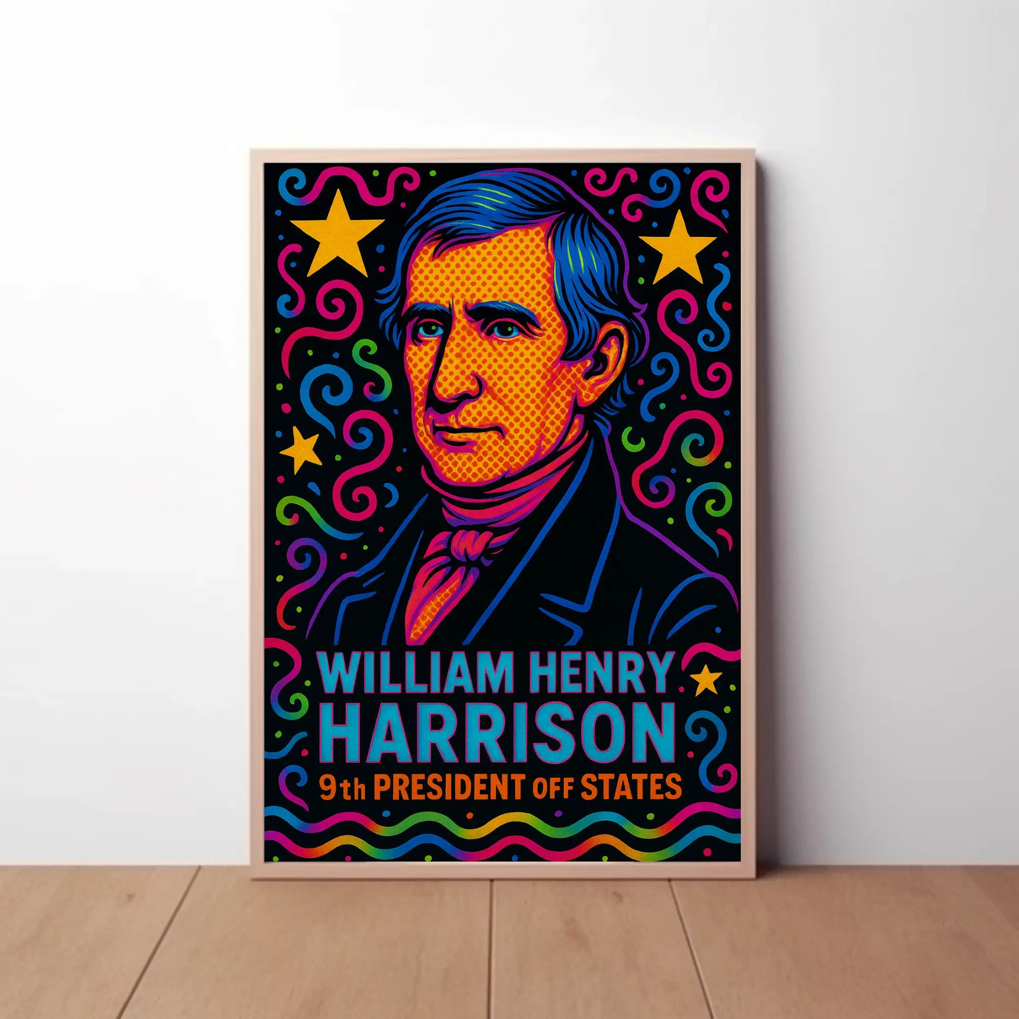 William Henry Harrison Vibrant Pop Art Presidential Poster PosterGoat