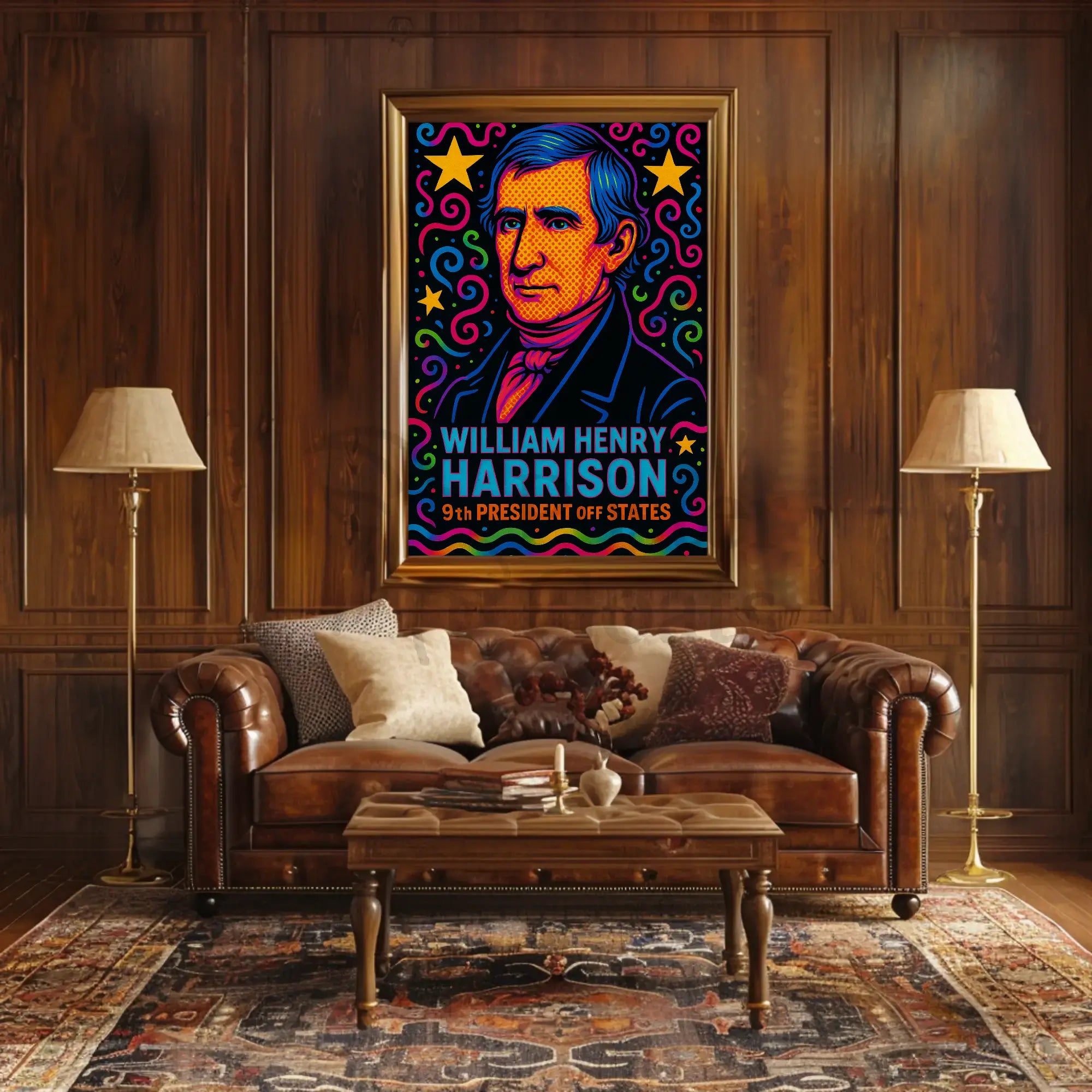 William Henry Harrison Vibrant Pop Art Presidential Poster PosterGoat