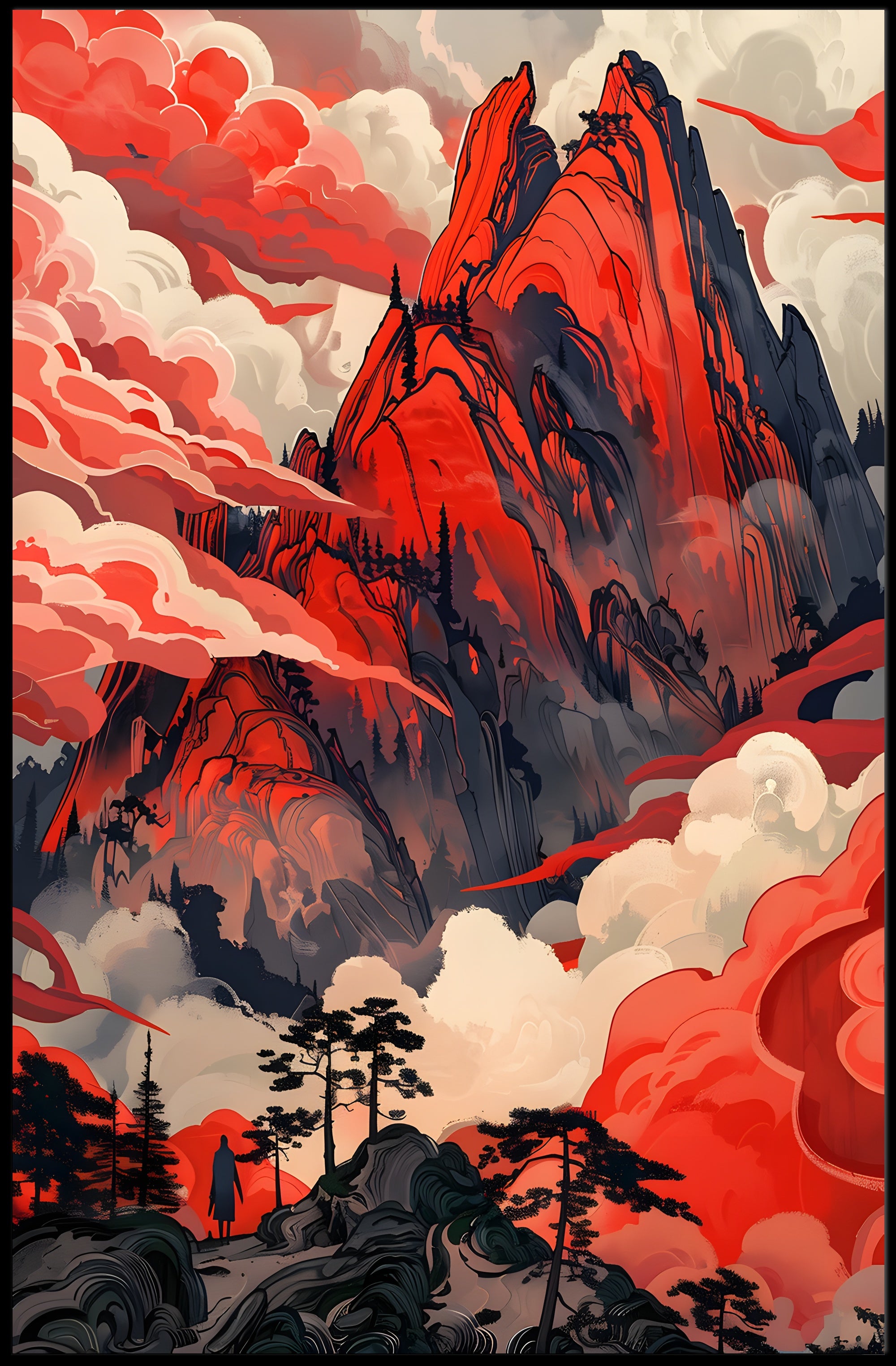 Winding Road Through Evergreen Forest National Park Poster PosterGoat