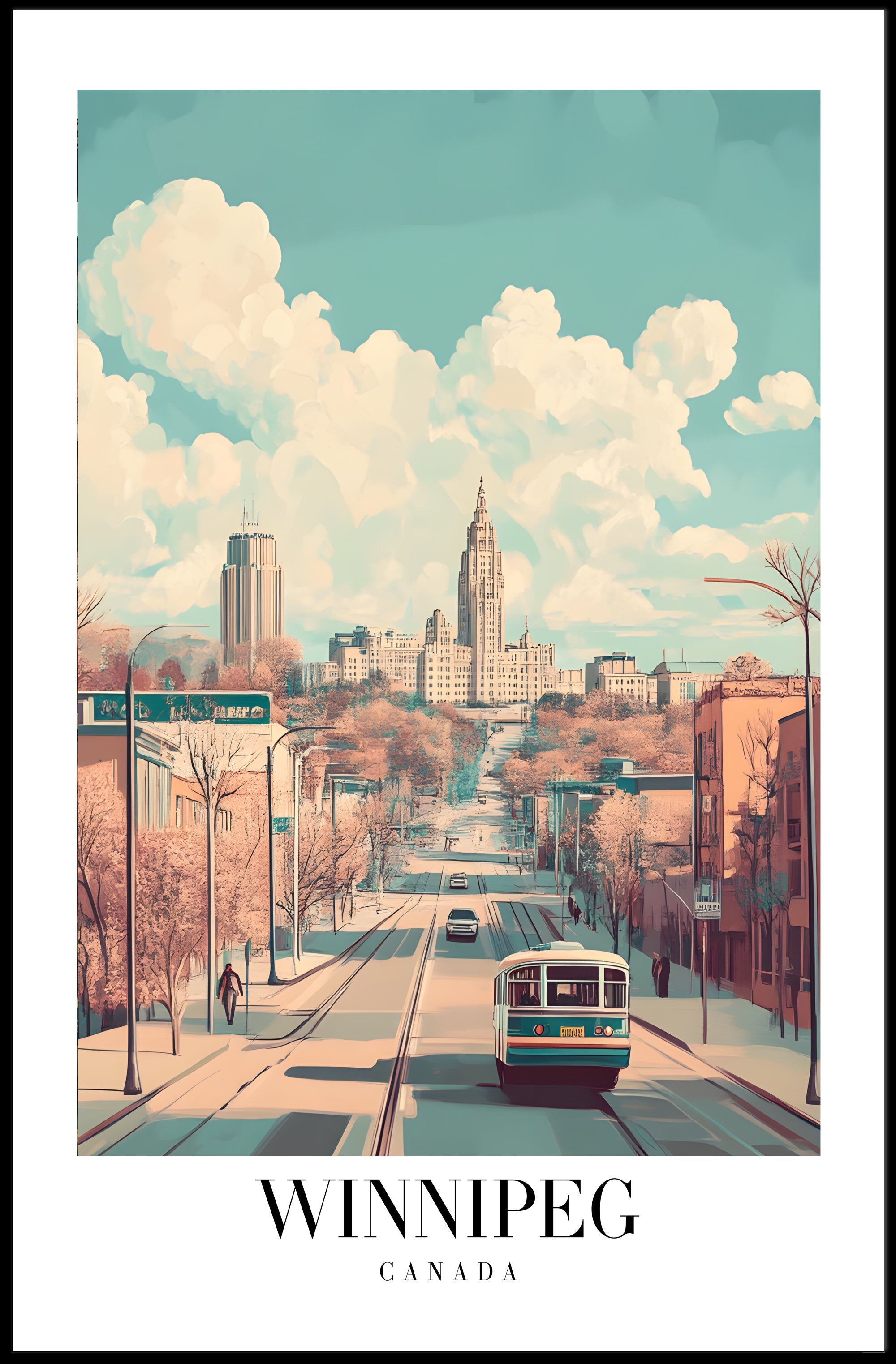 Winnipeg Cityscape Vintage Illustration Urban or Cityscape Poster PosterGoat