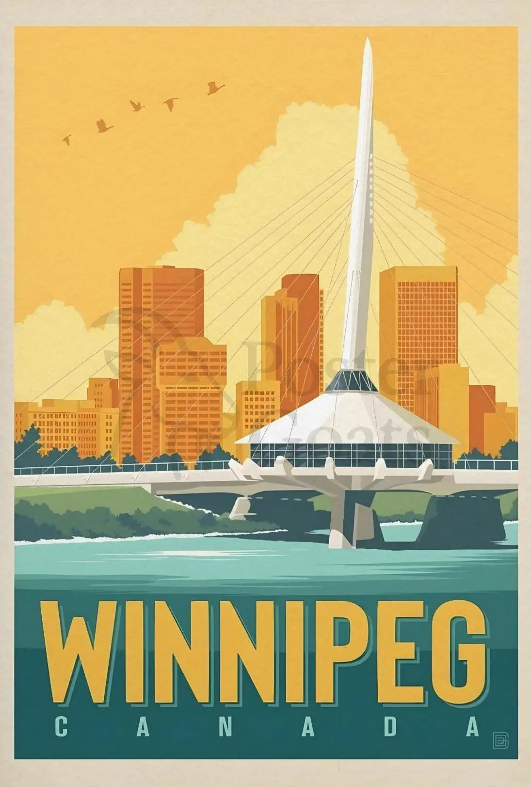 Winnipeg Travel Bridge Illustration Retro Travel Poster PosterGoat