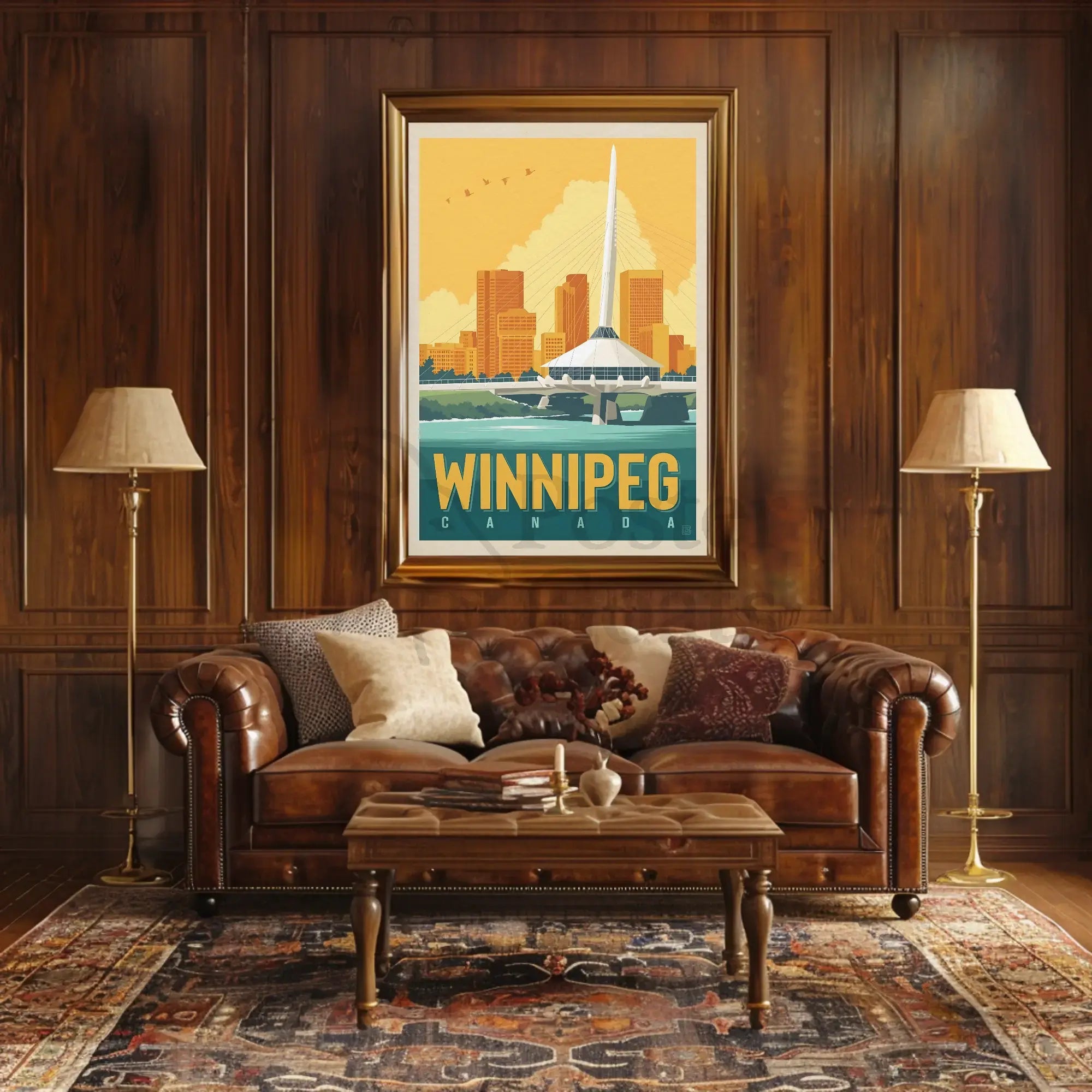 Winnipeg Travel Bridge Illustration Retro Travel Poster PosterGoat