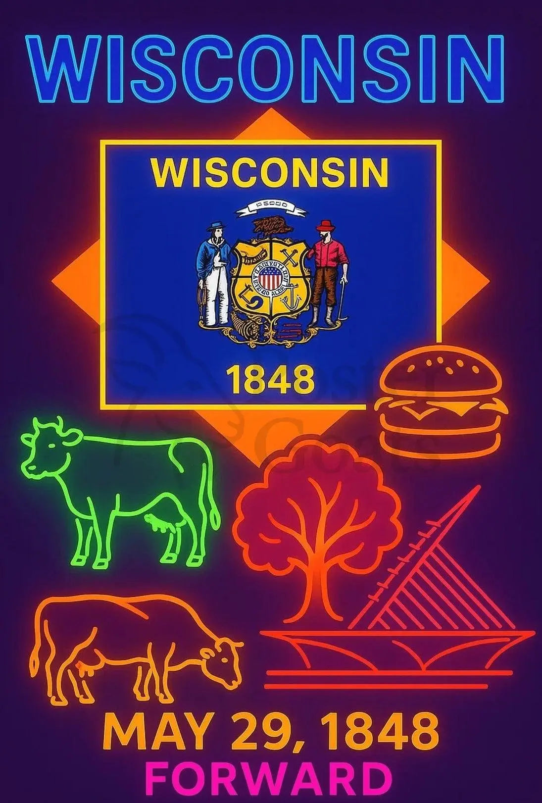 Wisconsin Neon Culture Poster - Abstract, Artistic, or Pop Culture Poster PosterGoat