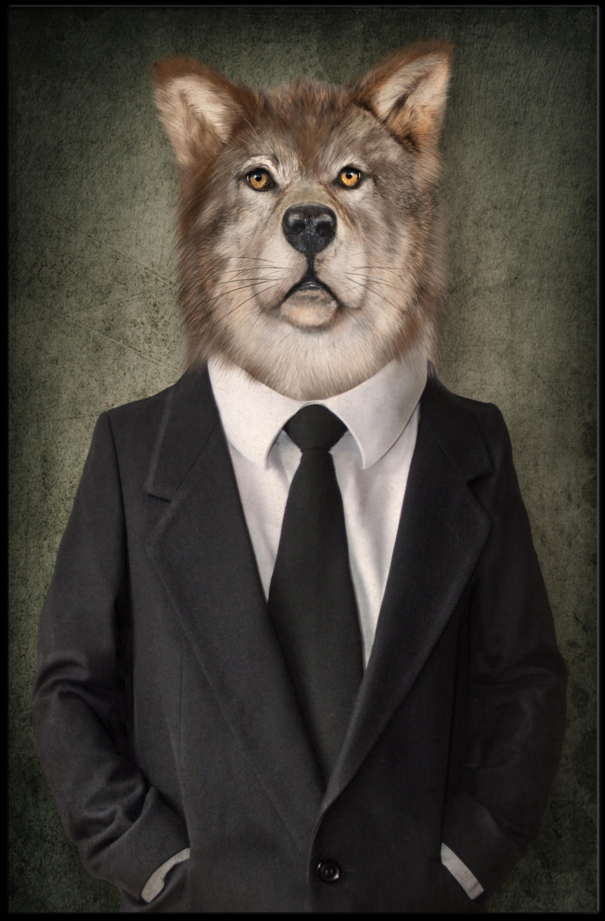 Wolf in Suit Photorealistic Art Animal Poster PosterGoat