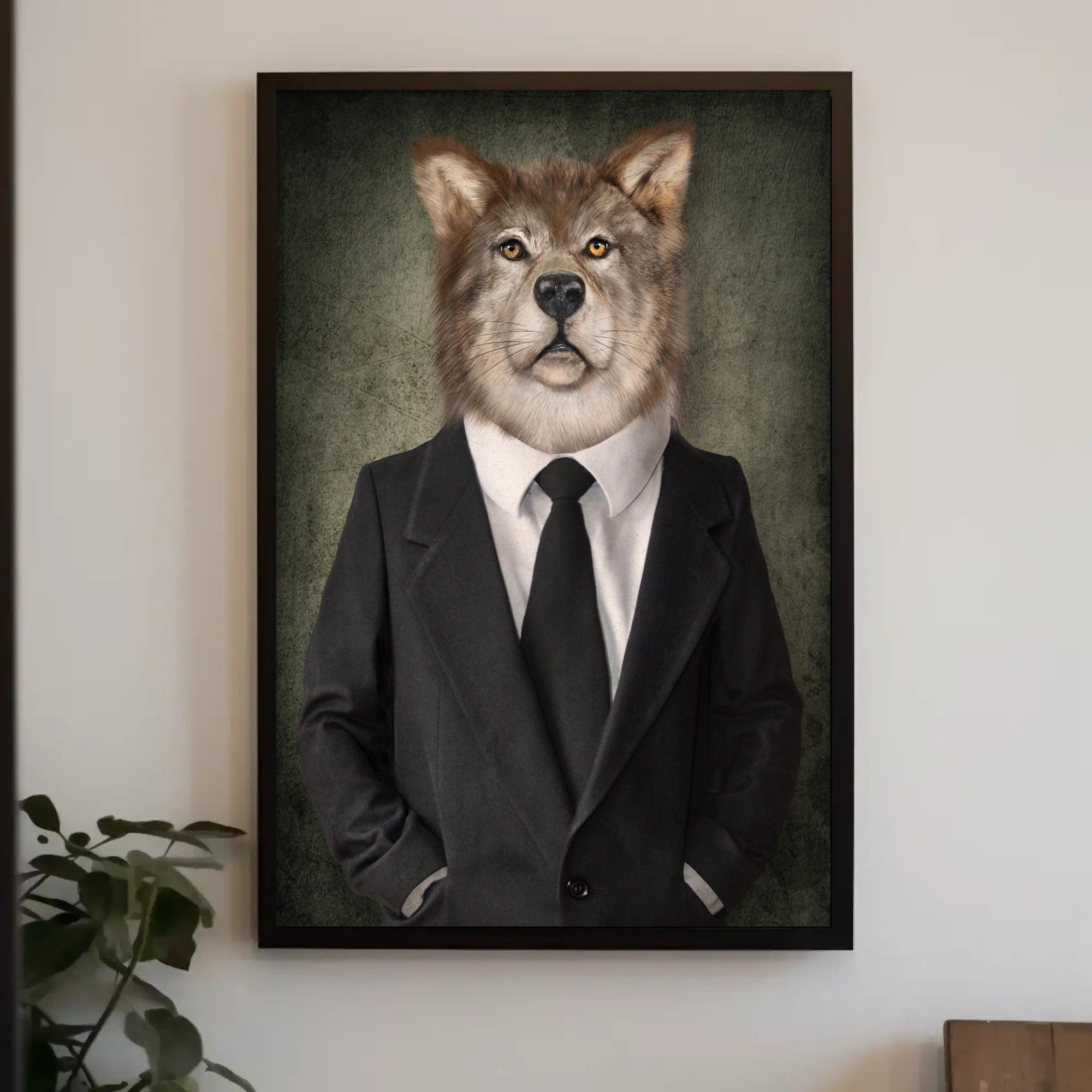 Wolf in Suit Photorealistic Art Animal Poster PosterGoat