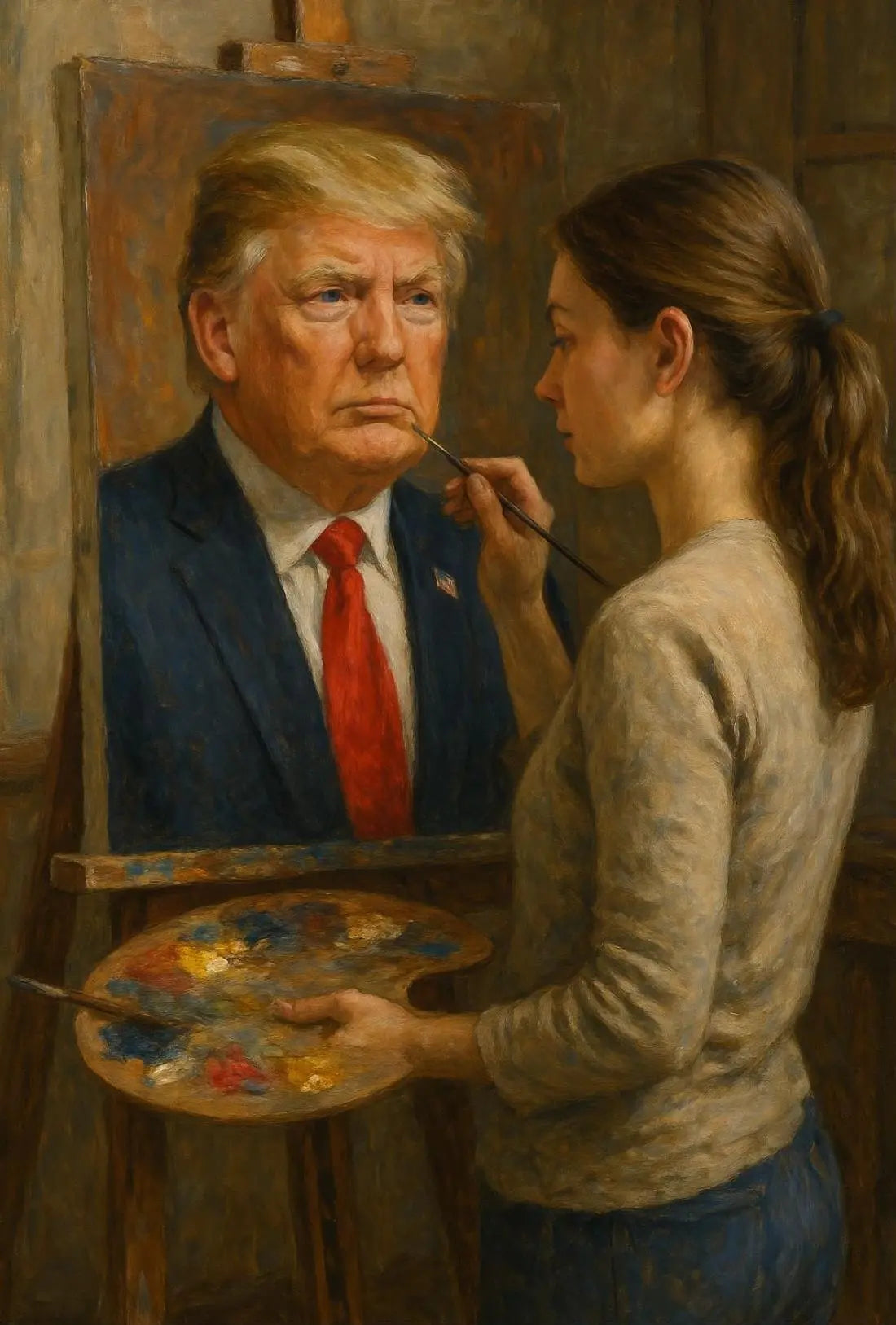 Woman Painting Portrait Realistic Artistic Pop Culture Poster Parody Donald Trump PosterGoat