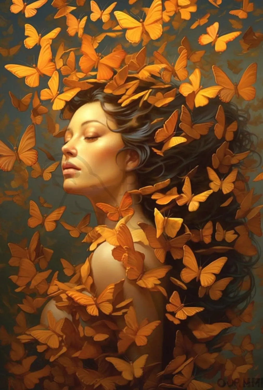 Woman with Butterflies Tranquil Artistic Poster PosterGoat
