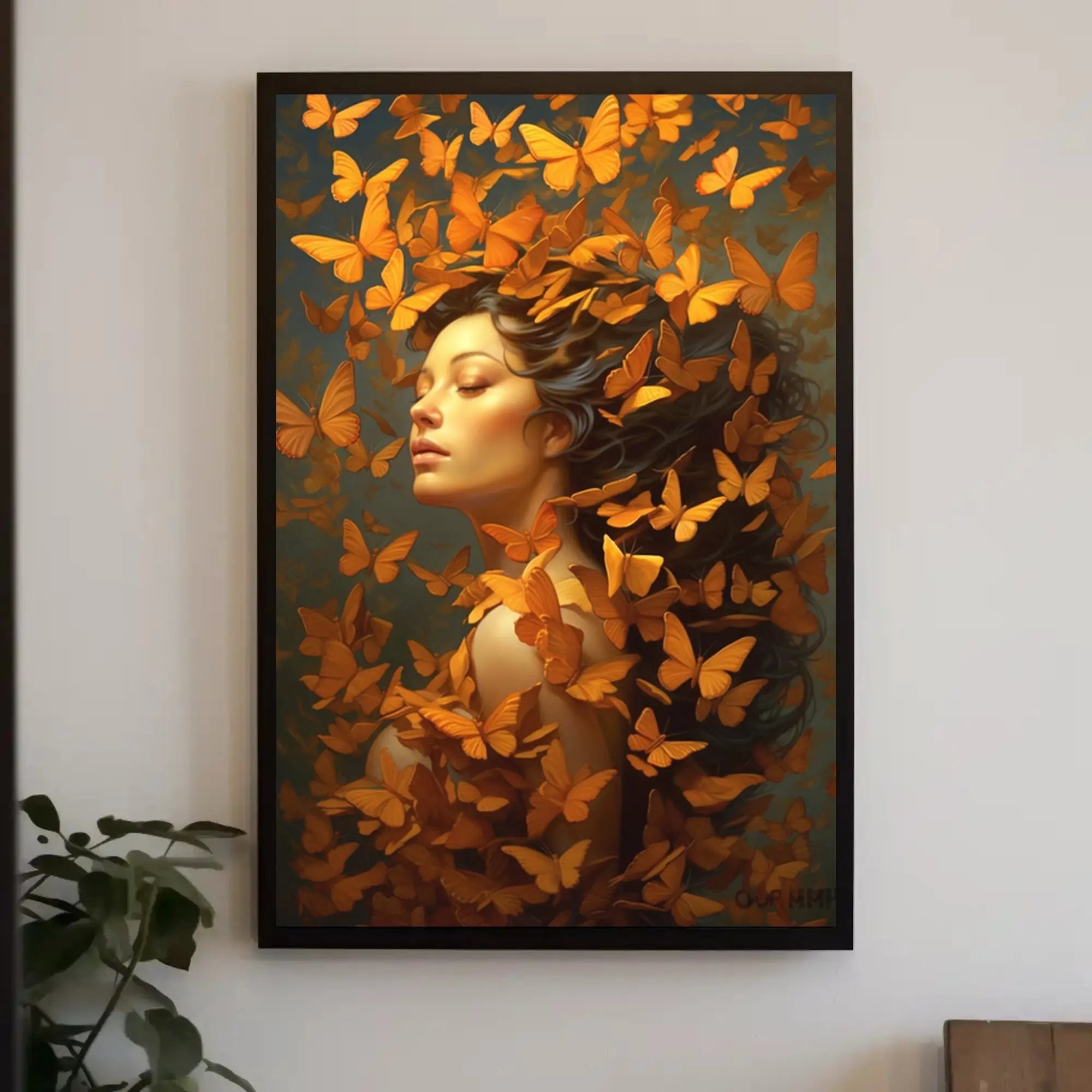 Woman with Butterflies Tranquil Artistic Poster PosterGoat