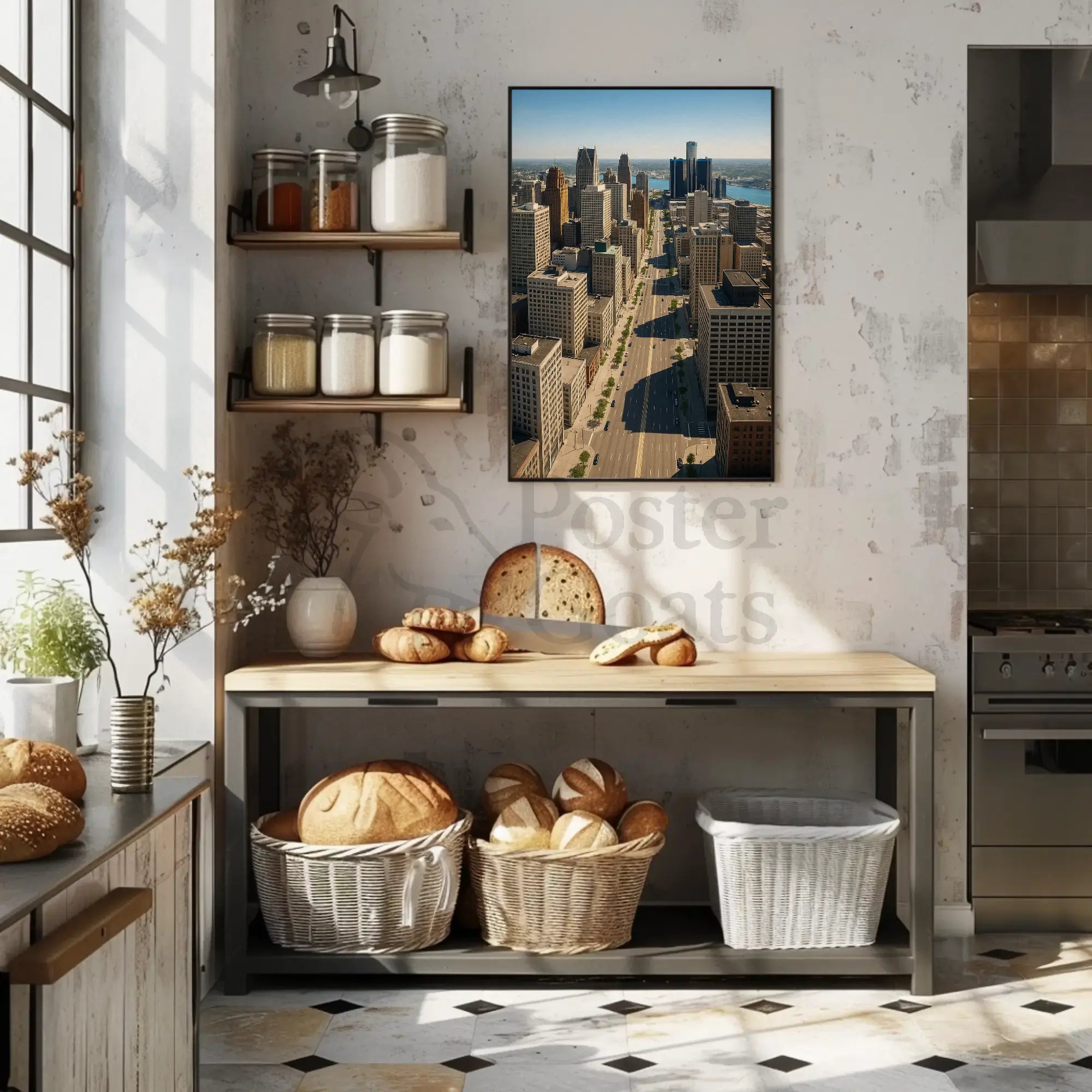 Woodward Ave M1 Detroit to Pontiac Aerial Shot Travel Poster PosterGoat