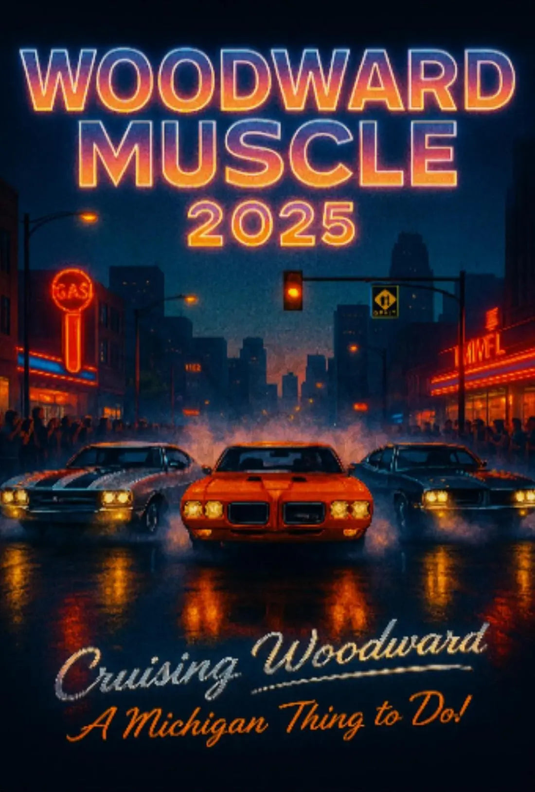 Woodward Muscle 2025 Retro-Futuristic Artistic Poster PosterGoat