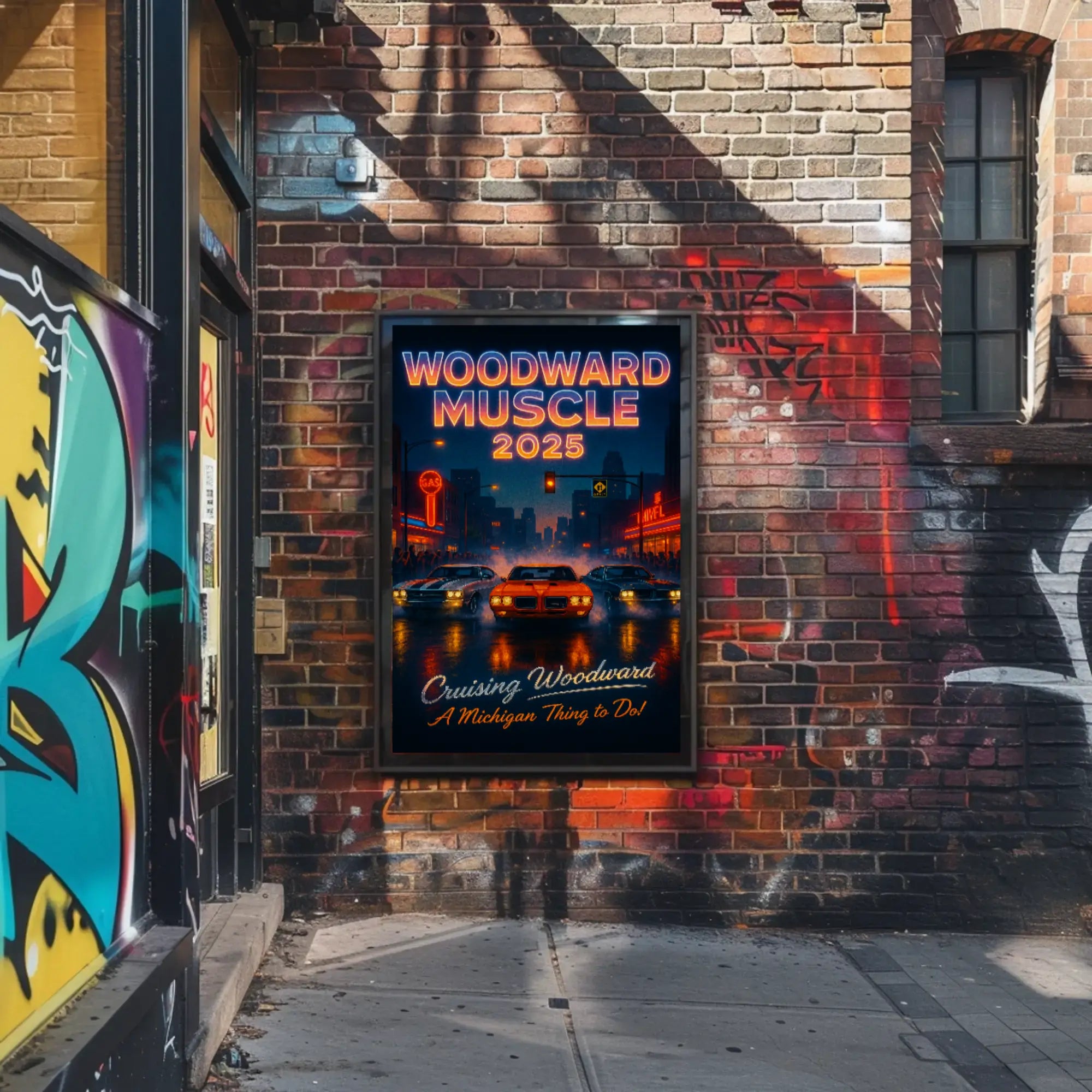 Woodward Muscle 2025 Retro-Futuristic Artistic Poster PosterGoat