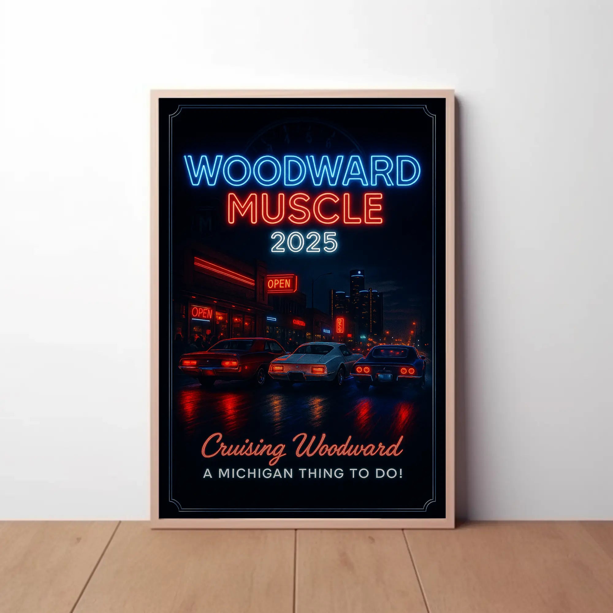 Woodward Muscle 2025: Nostalgic Car Cruise Pop Culture Poster PosterGoat