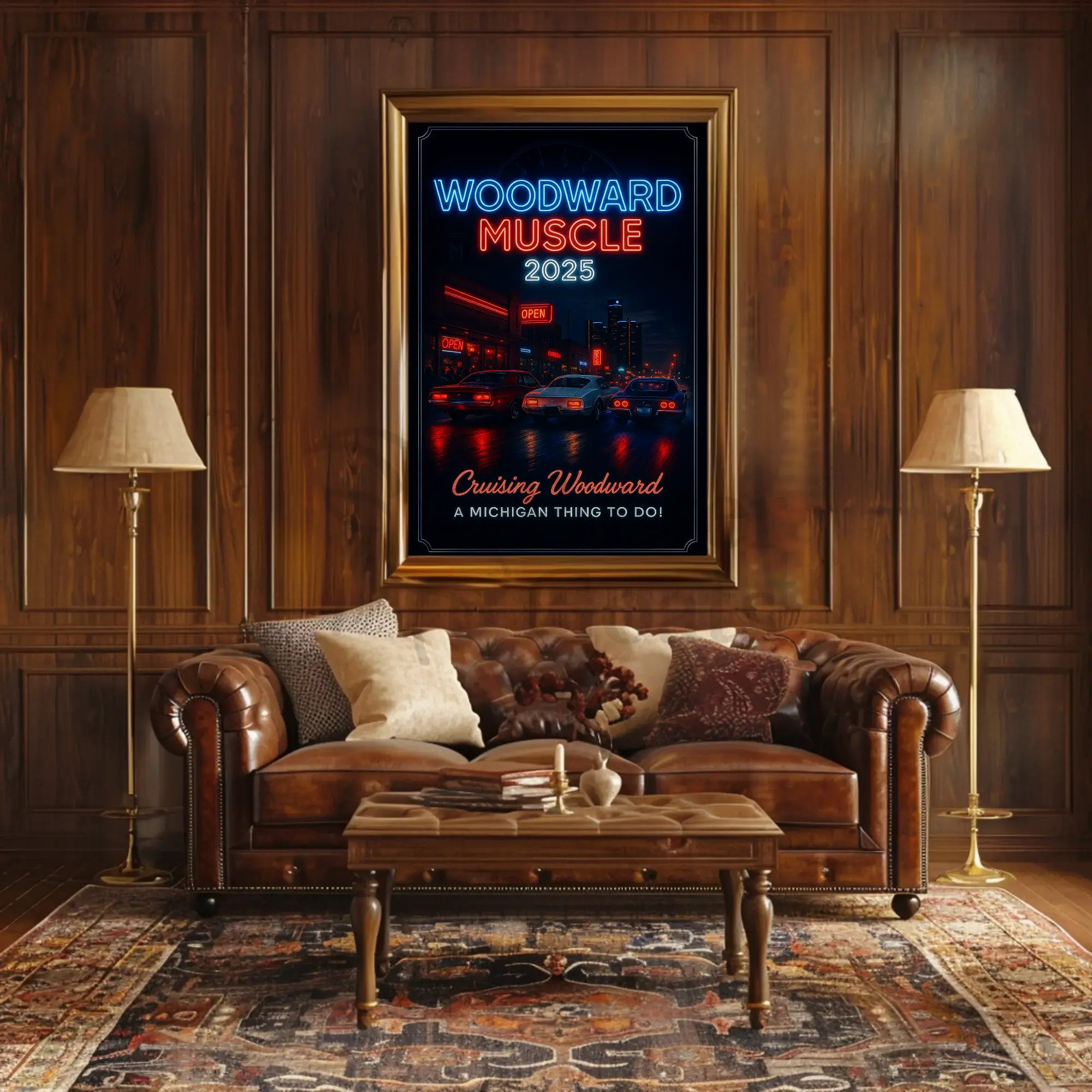 Woodward Muscle 2025: Nostalgic Car Cruise Pop Culture Poster PosterGoat