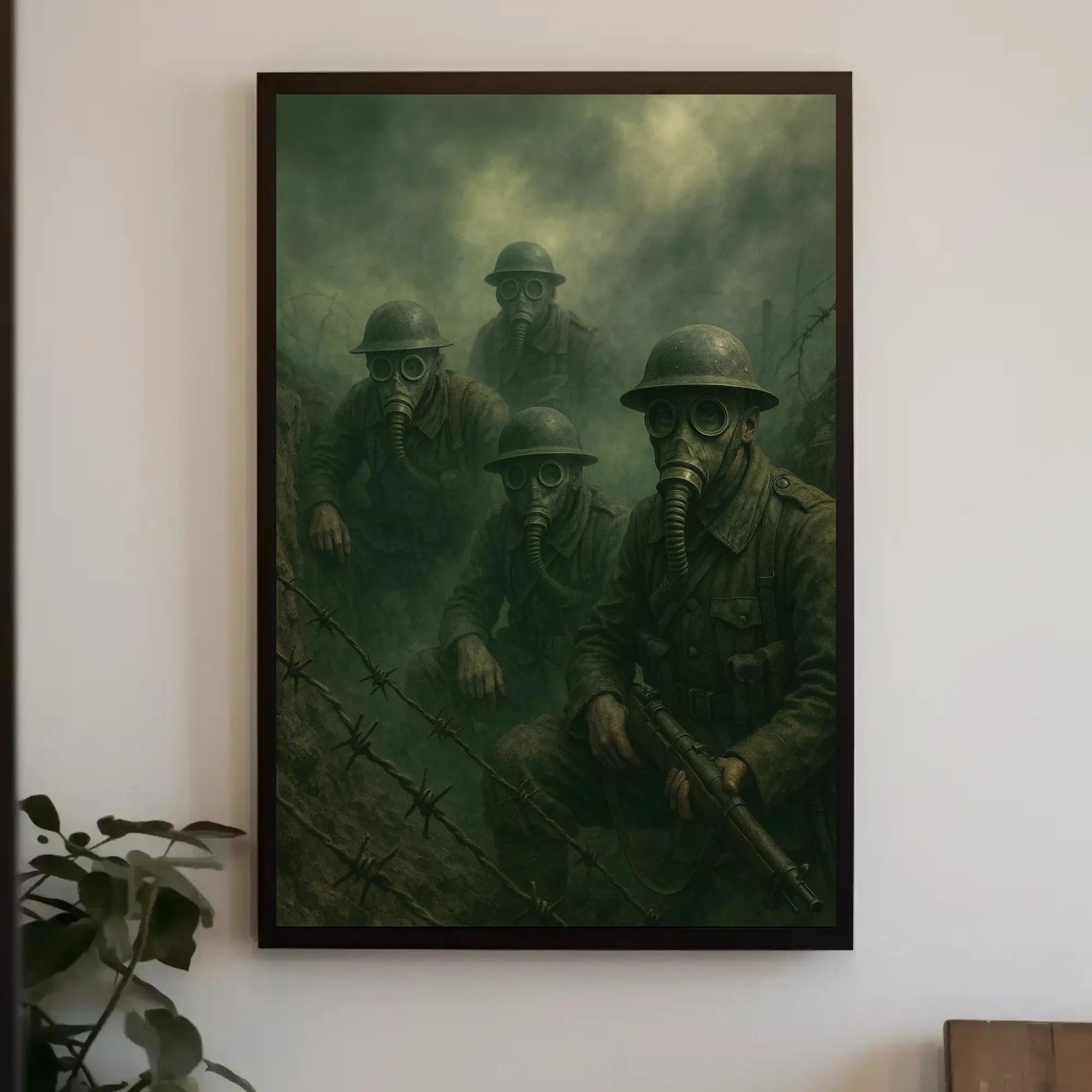 World War I Soldiers in Gas Masks Historical Poster PosterGoat