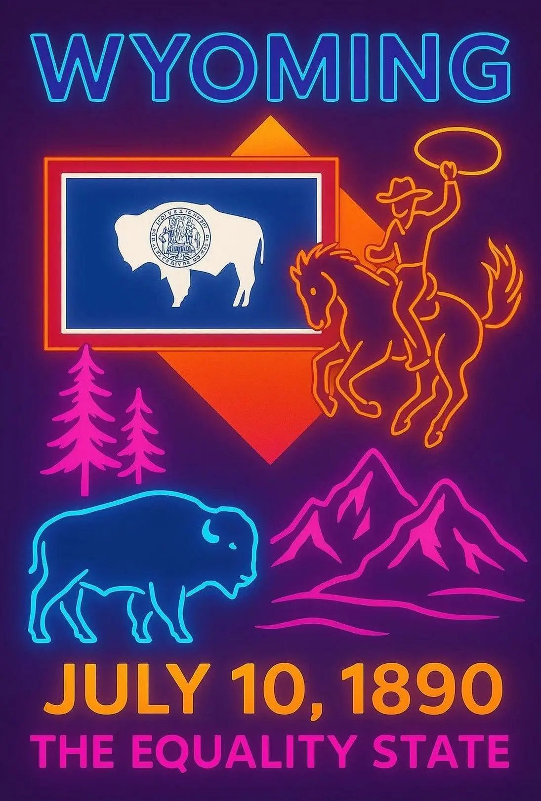 Wyoming Neon Celebration Heritage Poster PosterGoat