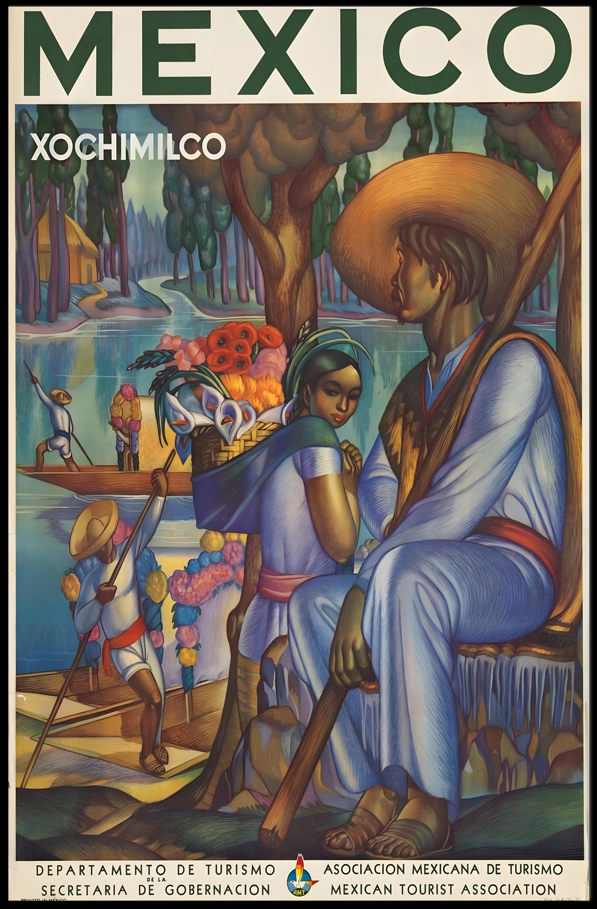 Xochimilco Cultural Heritage, Mexican Mural Travel Poster PosterGoat