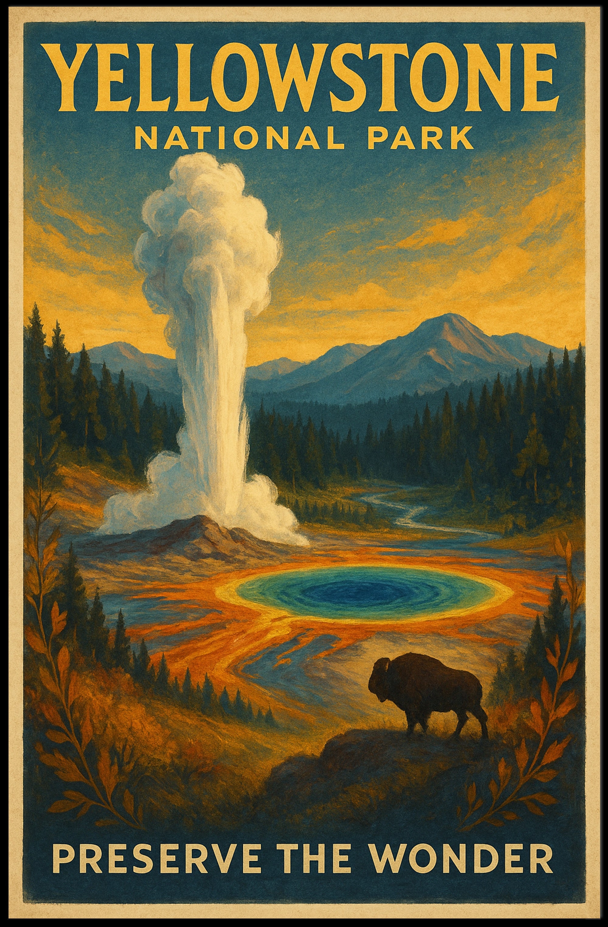 Yellowstone National Park Preserve the Wonder Poster PosterGoat
