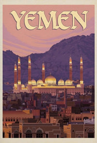 Yemen Cityscape at Sunset Travel Poster PosterGoat