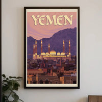 Yemen Cityscape at Sunset Travel Poster PosterGoat