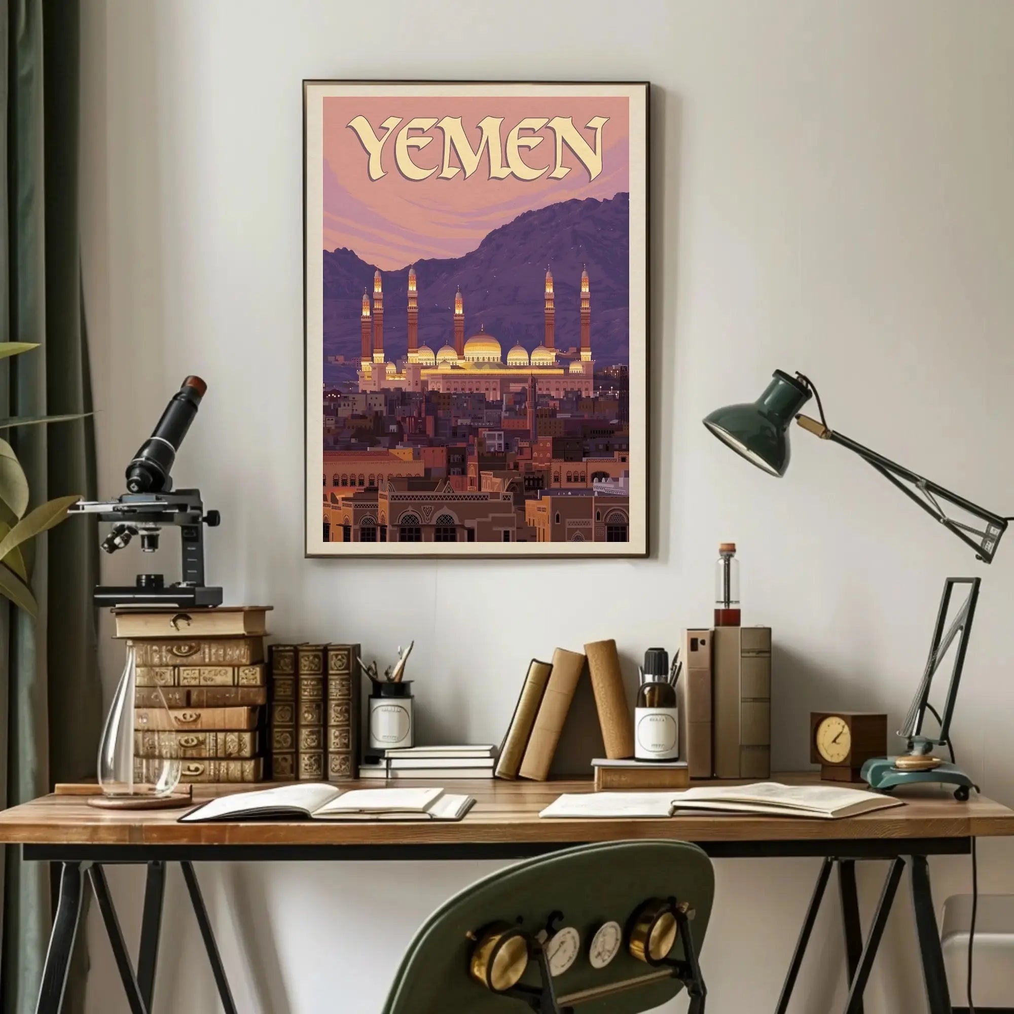 Yemen Cityscape at Sunset Travel Poster PosterGoat