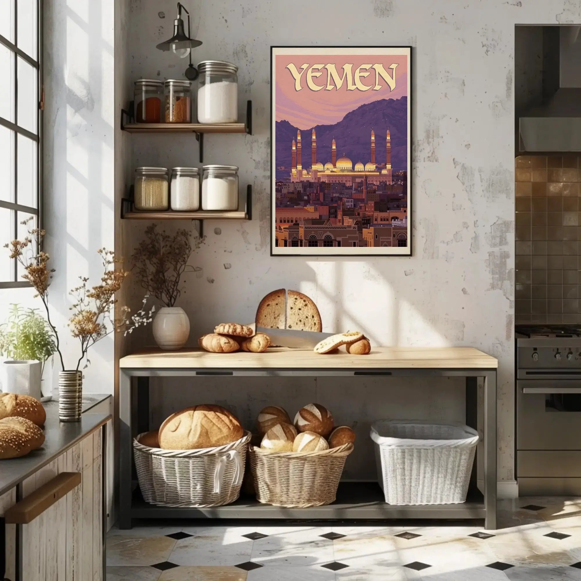Yemen Cityscape at Sunset Travel Poster PosterGoat