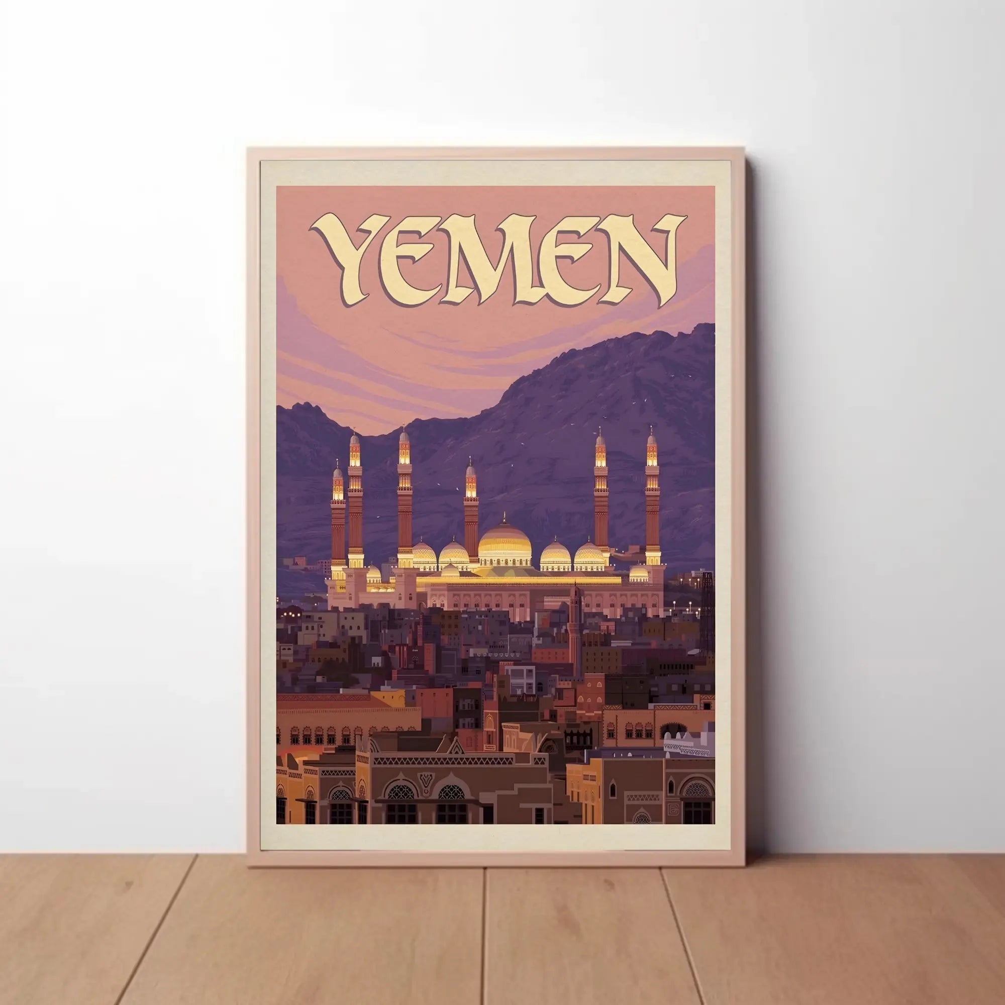 Yemen Cityscape at Sunset Travel Poster PosterGoat