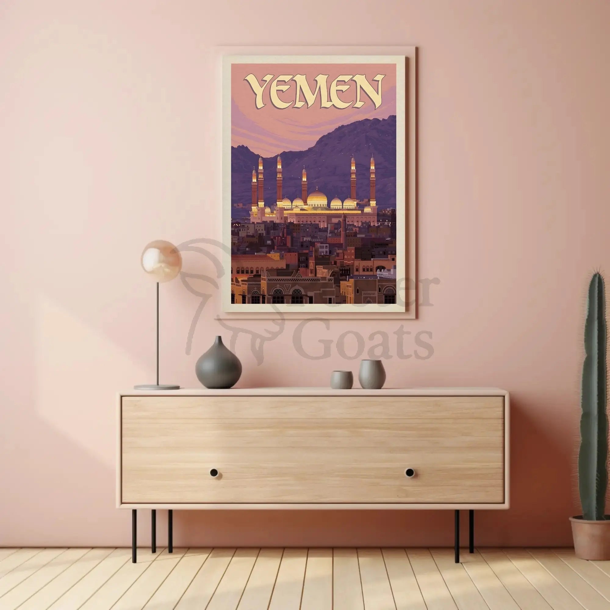 Yemen Cityscape at Sunset Travel Poster PosterGoat