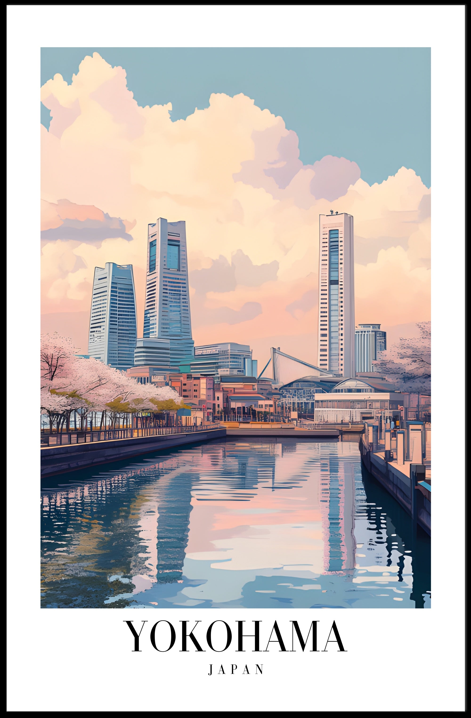 Yokohama Skyscrapers Waterfront Cityscape Urban or Cityscape Poster PosterGoat