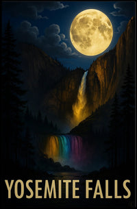 Yosemite Falls and Full Moon National Park Poster PosterGoat