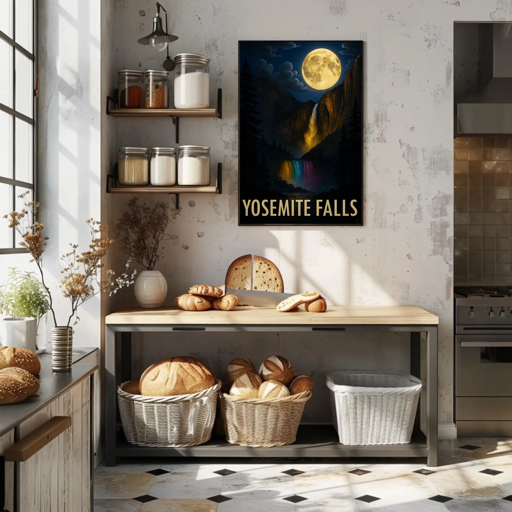 Yosemite Falls and Full Moon National Park Poster PosterGoat