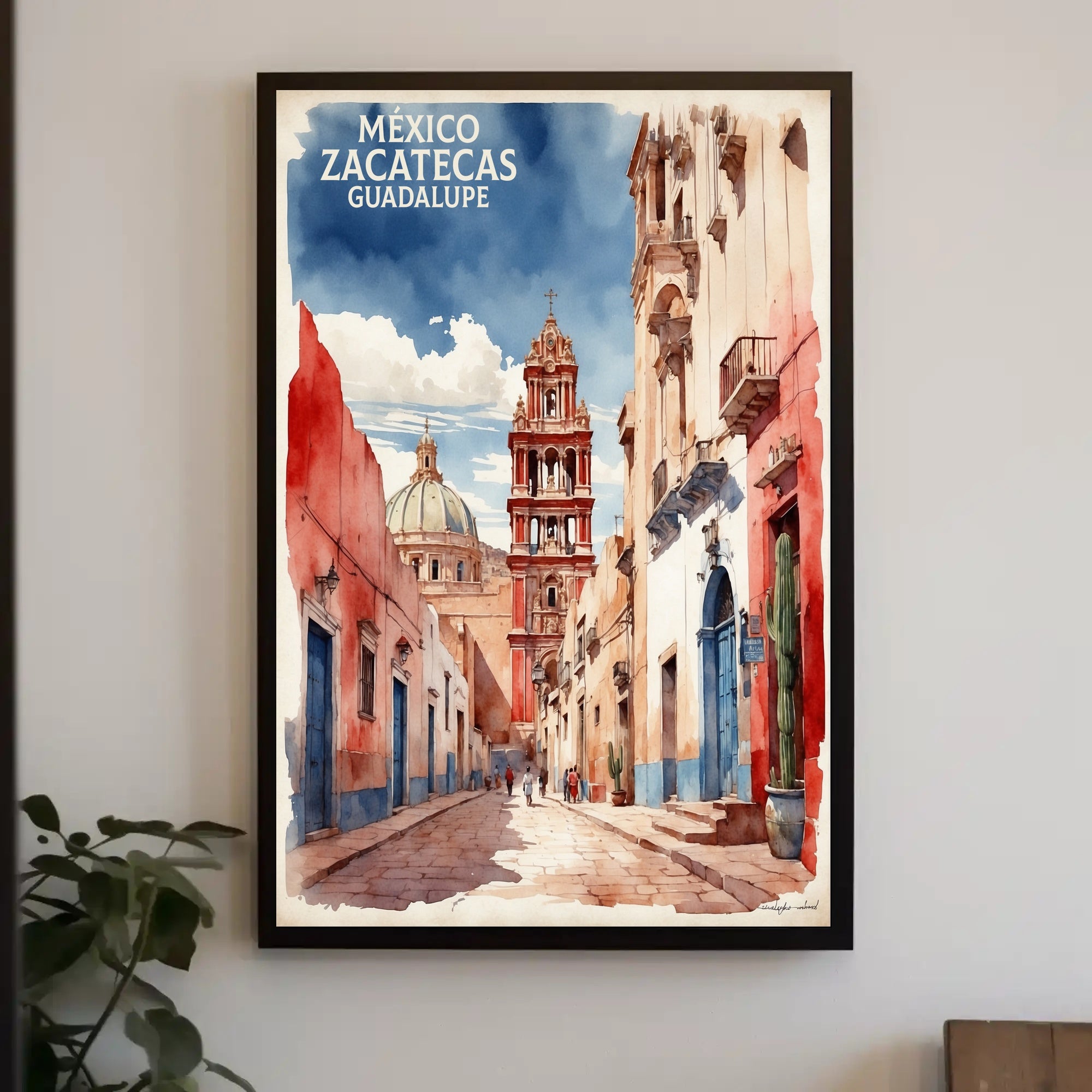 Zacatecas Guadalupe Colonial Watercolor Urban or Cityscape Poster PosterGoat