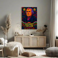 Zachary Taylor Neon Portrait Historical or Presidential Poster PosterGoat