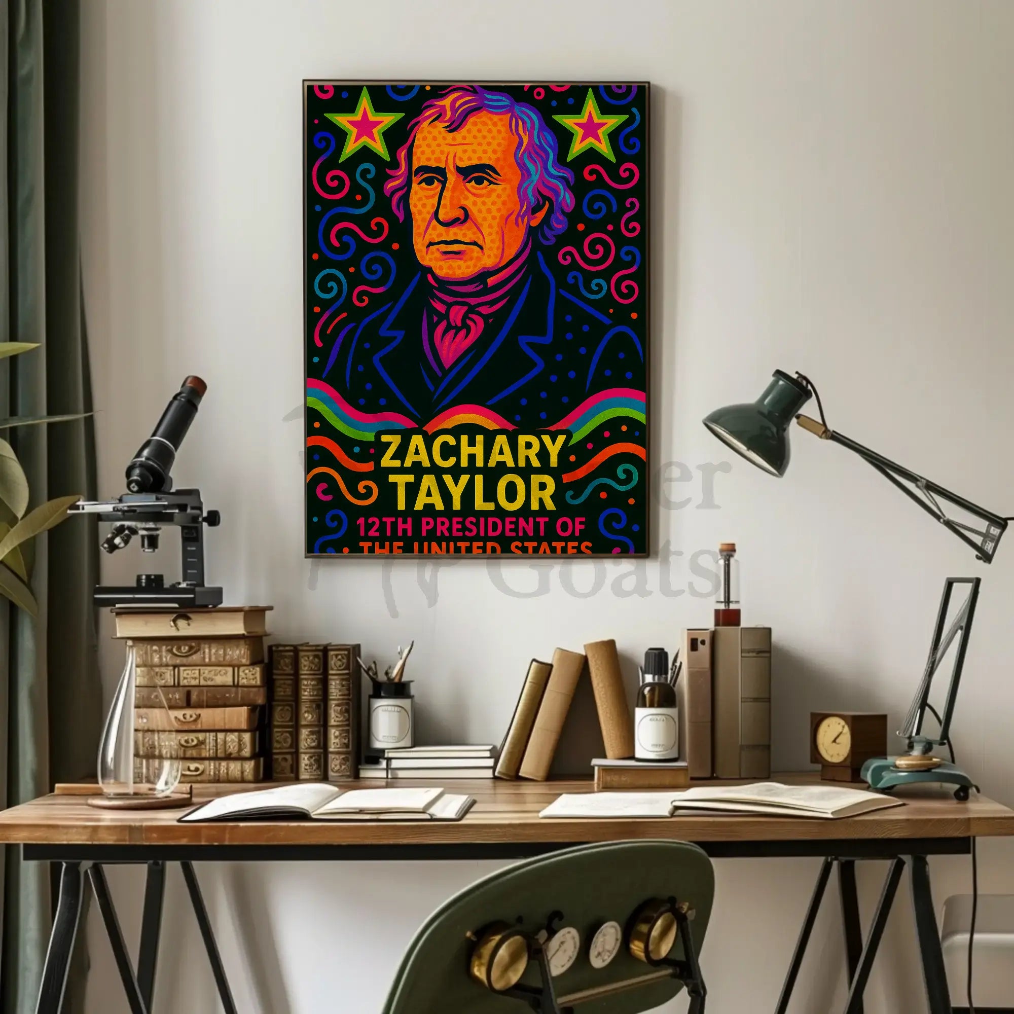 Zachary Taylor Neon Portrait Historical or Presidential Poster PosterGoat